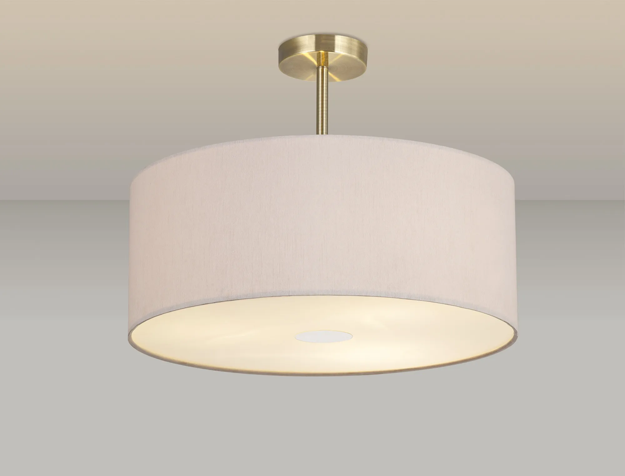 Baymont 50cm Semi Flush 3 Light Antique Brass, Nude Beige/Moonlight, Frosted Diffuser DK0382  Deco Baymont AB NU